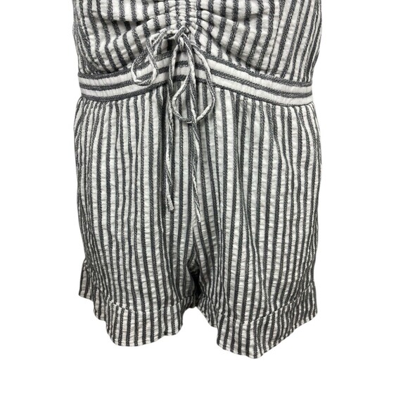 American Eagle Gray White Striped Rouched Bow Deep V-neck Textured Romper XL - Picture 3 of 15